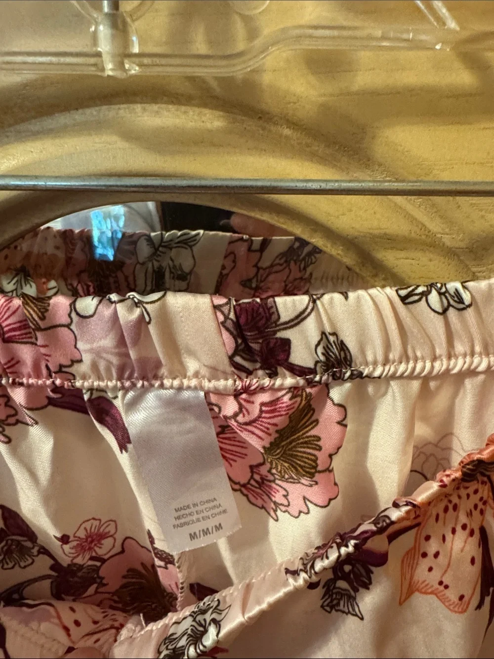 Floral Lace-Trim Pink Satin Camisole & Shorts Sleep Set